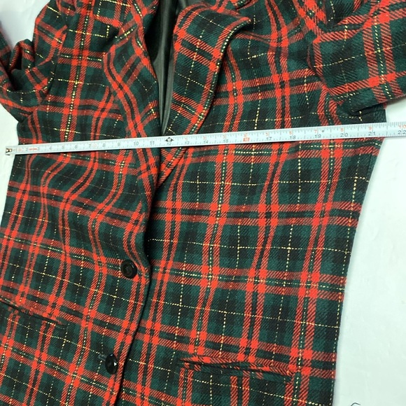 Wool Christmas Blazer 2 Button Red/Green/Gold Plaid Women’s Size 14 Shoulder Pad - Picture 12 of 13